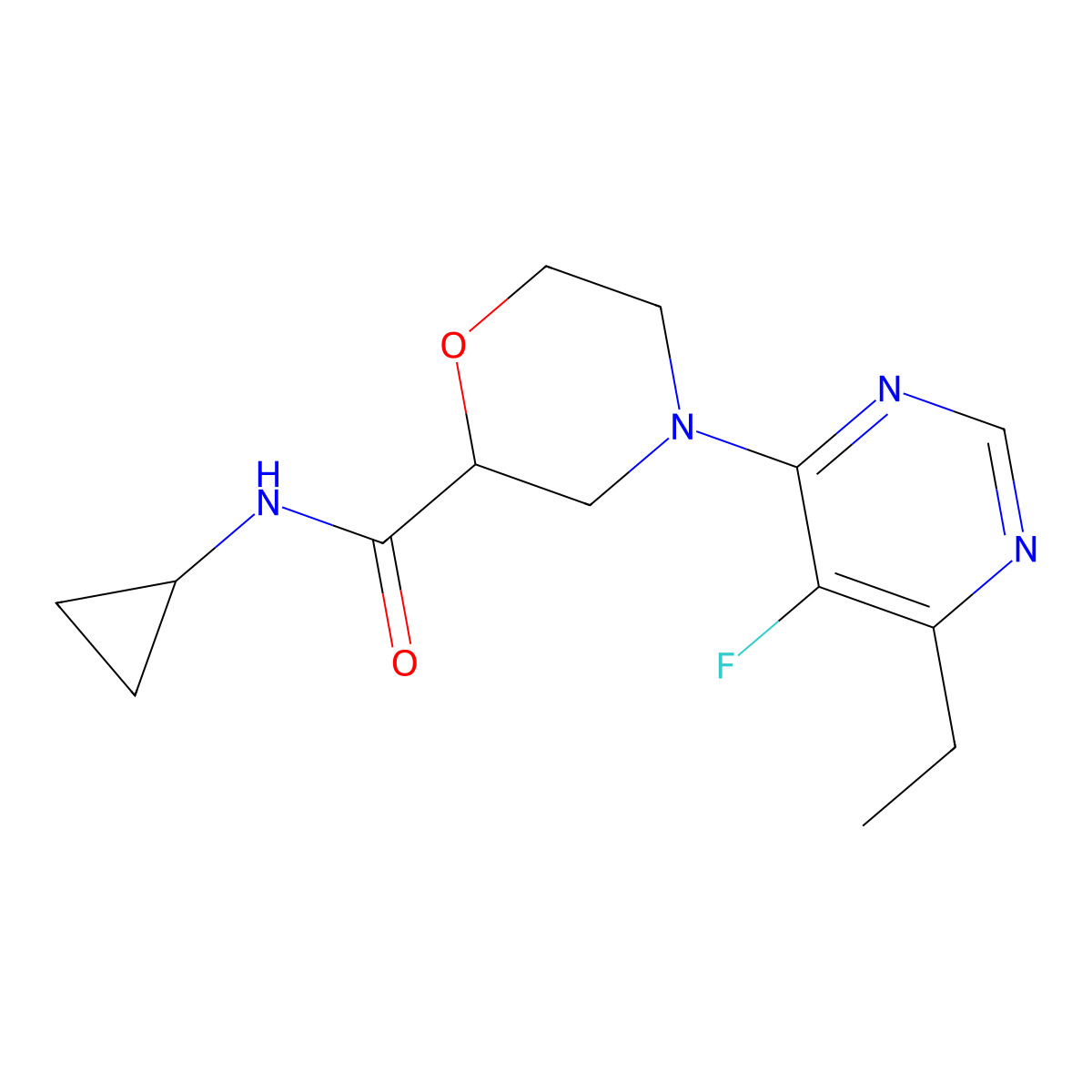 N-cyclopropyl-4-(6-ethyl-5-fluoropyrimidin-4-yl)morpholine-2-carboxamide molecular structure, CAS 2640818-07-9