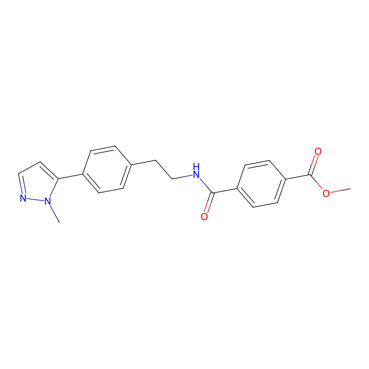 methyl 4-({2-[4-(1-methyl-1H-pyrazol-5-yl)phenyl]ethyl}carbamoyl)benzoate molecular structure, CAS 2640818-13-7