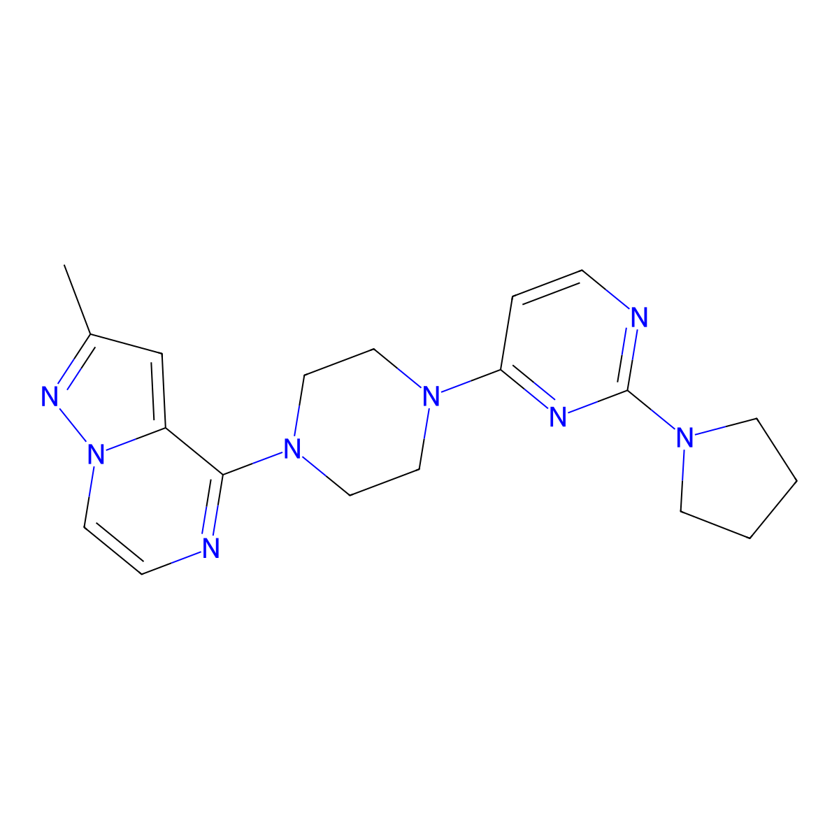 4-(4-{2-Methylpyrazolo[1,5-a]pyrazin-4-yl}piperazin-1-yl)-2-(pyrrolidin-1-yl)pyrimidine molecular structure, CAS 2640818-14-8