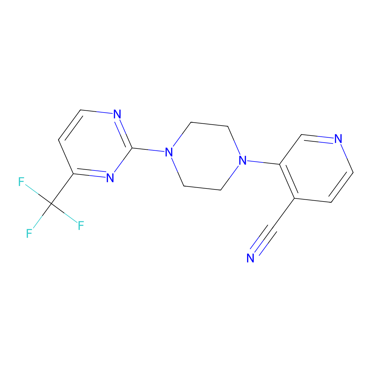 3-{4-[4-(Trifluoromethyl)pyrimidin-2-yl]piperazin-1-yl}pyridine-4-carbonitrile molecular structure, CAS 2640818-15-9
