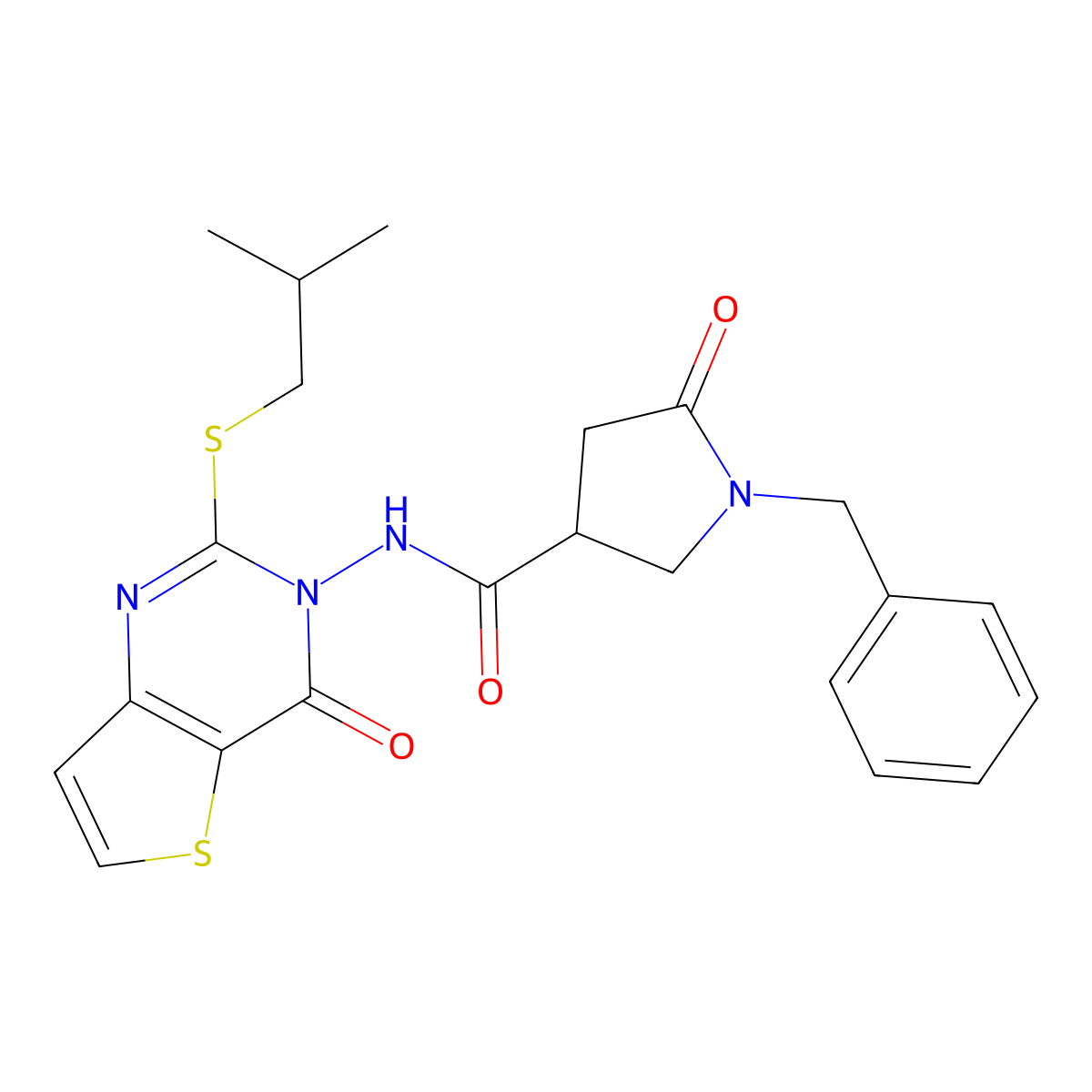 1-benzyl-N-{2-[(2-methylpropyl)sulfanyl]-4-oxo-3H,4H-thieno[3,2-d]pyrimidin-3-yl}-5-oxopyrrolidine-3-carboxamide molecular structure, CAS 2640818-16-0
