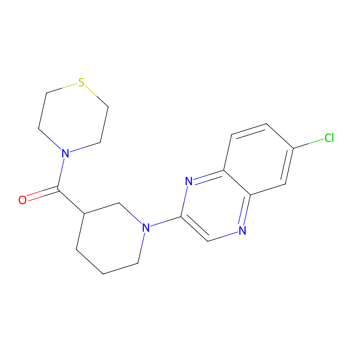 6-Chloro-2-[3-(thiomorpholine-4-carbonyl)piperidin-1-yl]quinoxaline molecular structure, CAS 2640818-17-1