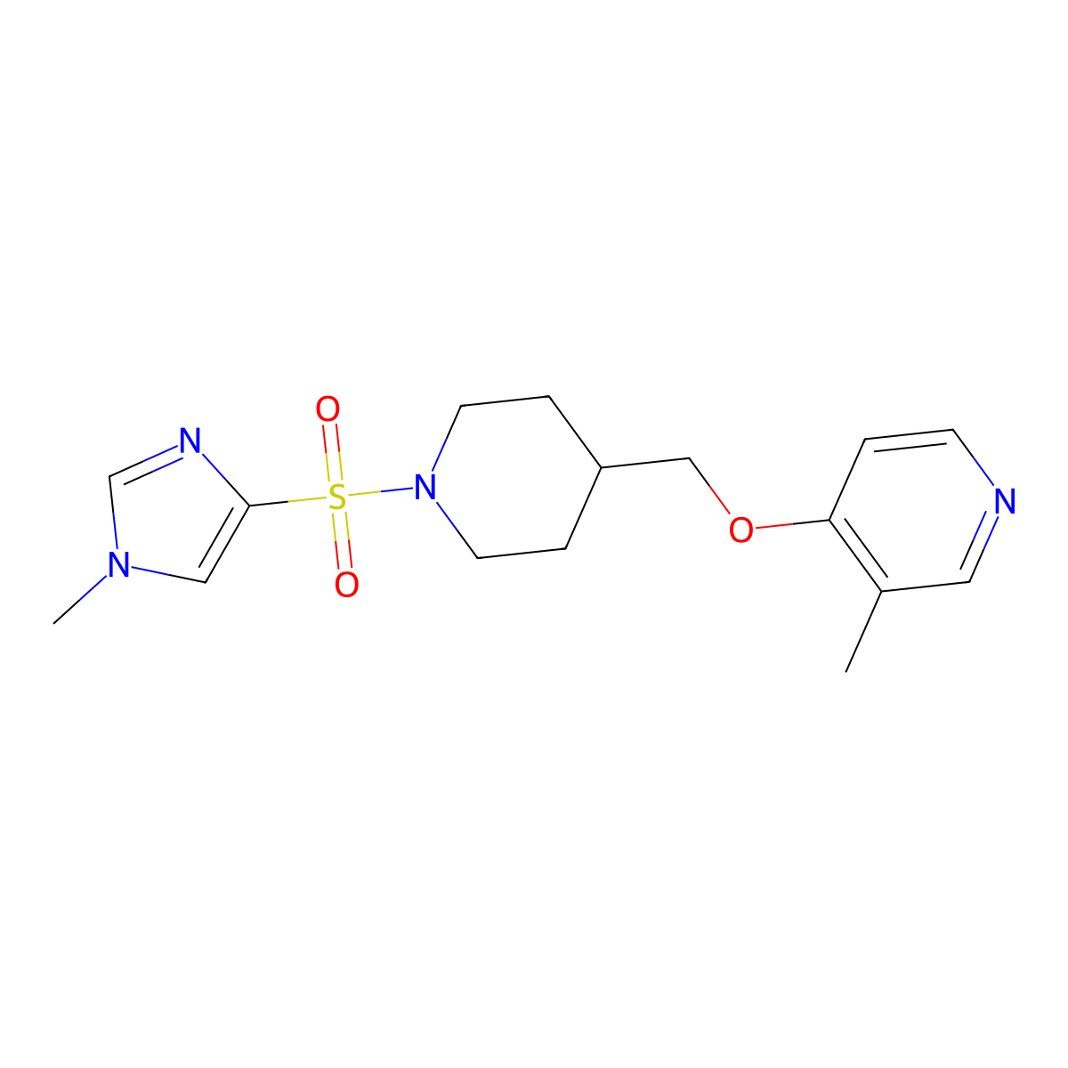 3-methyl-4-({1-[(1-methyl-1H-imidazol-4-yl)sulfonyl]piperidin-4-yl}methoxy)pyridine molecular structure, CAS 2640818-18-2