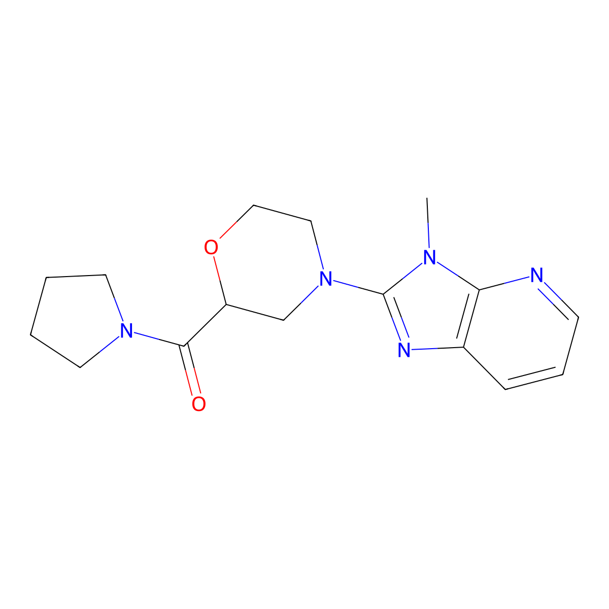 4-{3-methyl-3H-imidazo[4,5-b]pyridin-2-yl}-2-(pyrrolidine-1-carbonyl)morpholine molecular structure, CAS 2640818-23-9