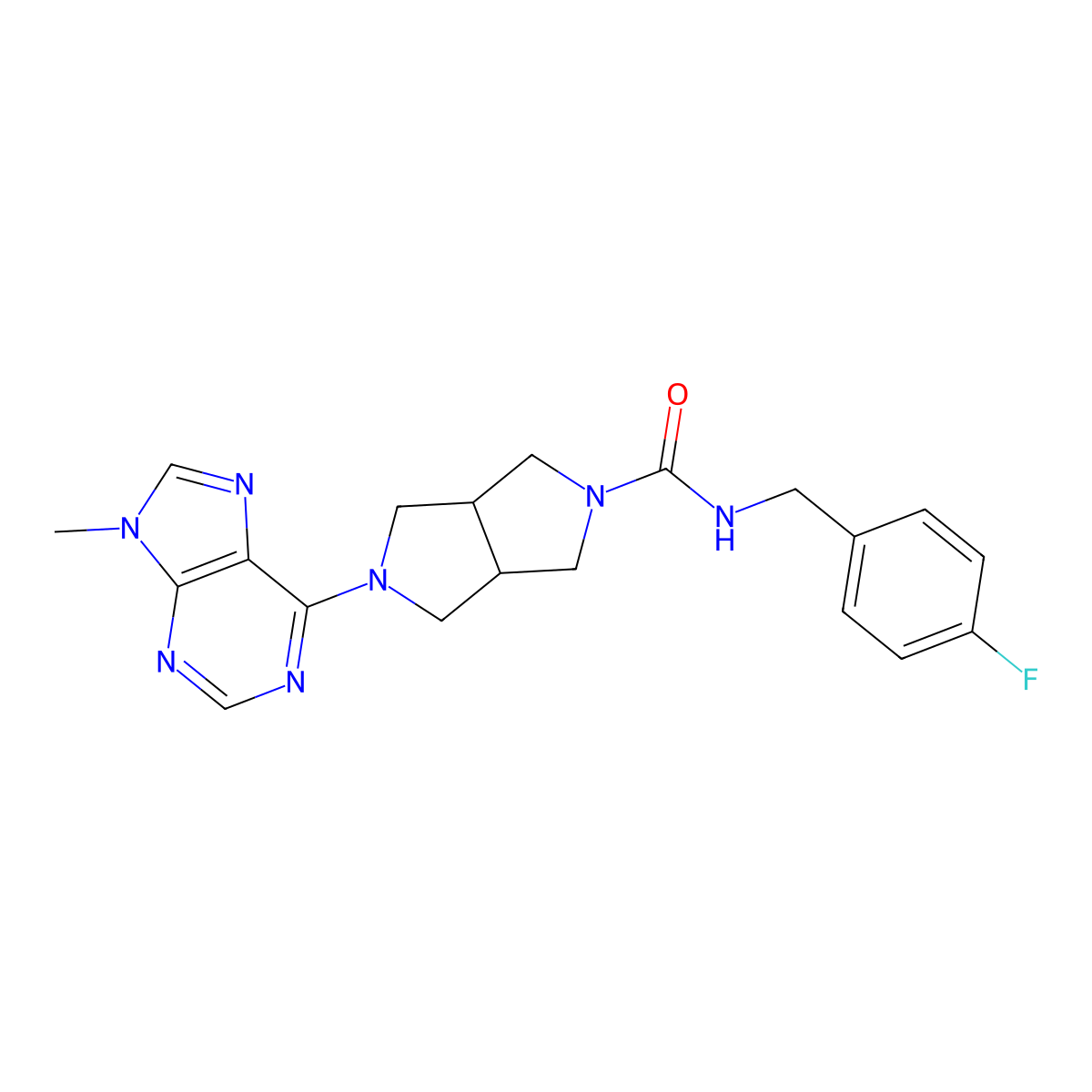 N-[(4-fluorophenyl)methyl]-5-(9-methyl-9H-purin-6-yl)-octahydropyrrolo[3,4-c]pyrrole-2-carboxamide molecular structure, CAS 2640818-26-2