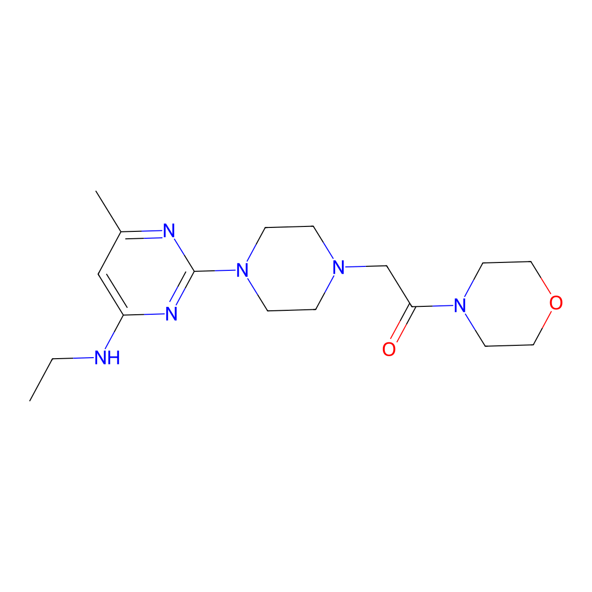2-{4-[4-(Ethylamino)-6-methylpyrimidin-2-yl]piperazin-1-yl}-1-(morpholin-4-yl)ethan-1-one molecular structure, CAS 2640818-27-3
