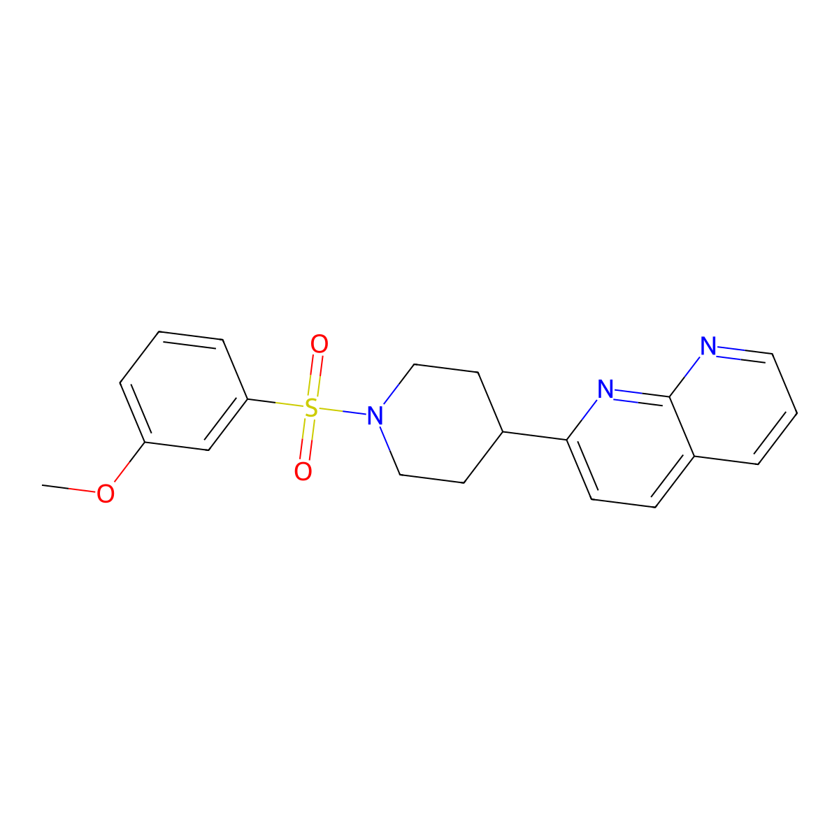 2-[1-(3-Methoxybenzenesulfonyl)piperidin-4-yl]-1,8-naphthyridine molecular structure, CAS 2640818-30-8