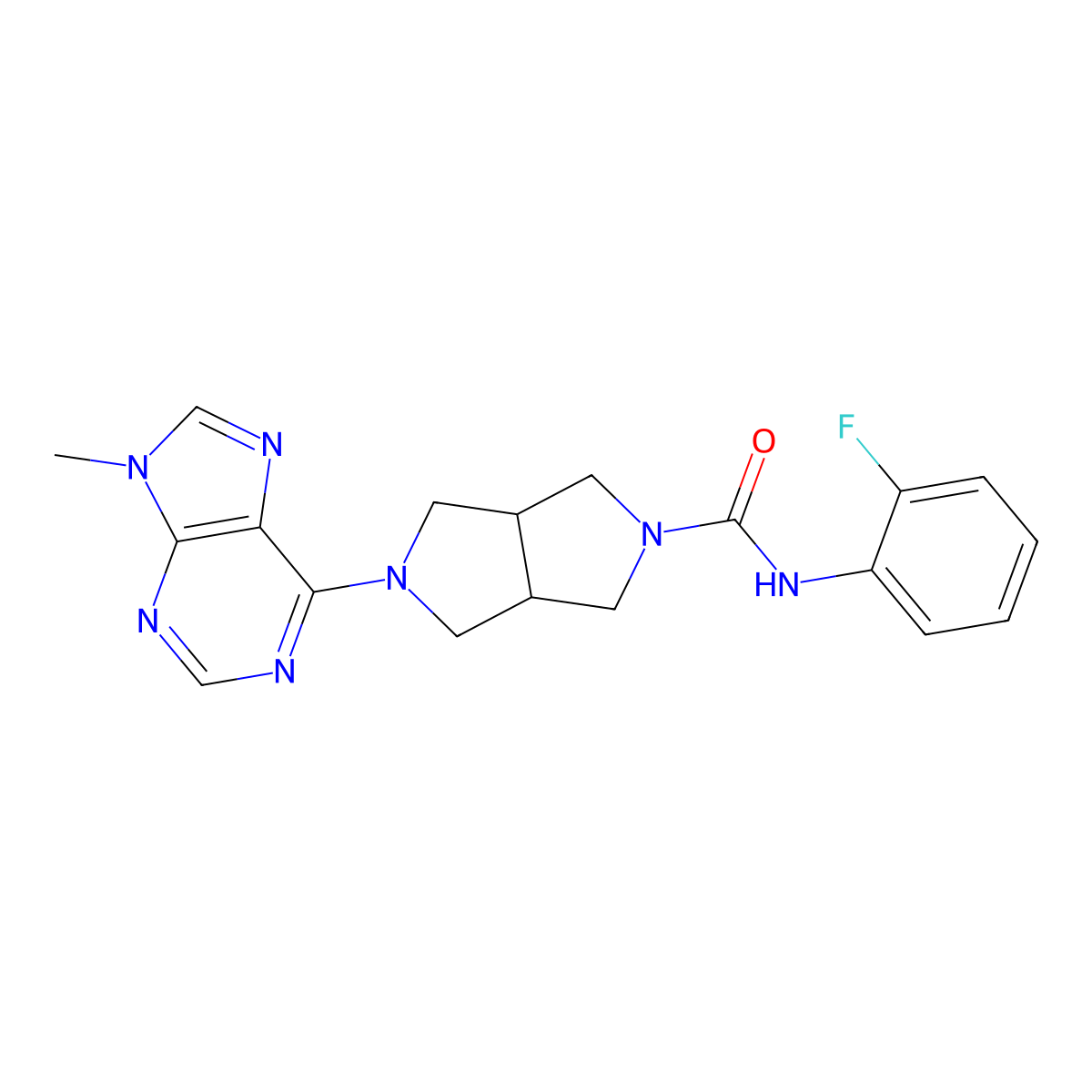 N-(2-fluorophenyl)-5-(9-methyl-9H-purin-6-yl)-octahydropyrrolo[3,4-c]pyrrole-2-carboxamide molecular structure, CAS 2640818-33-1