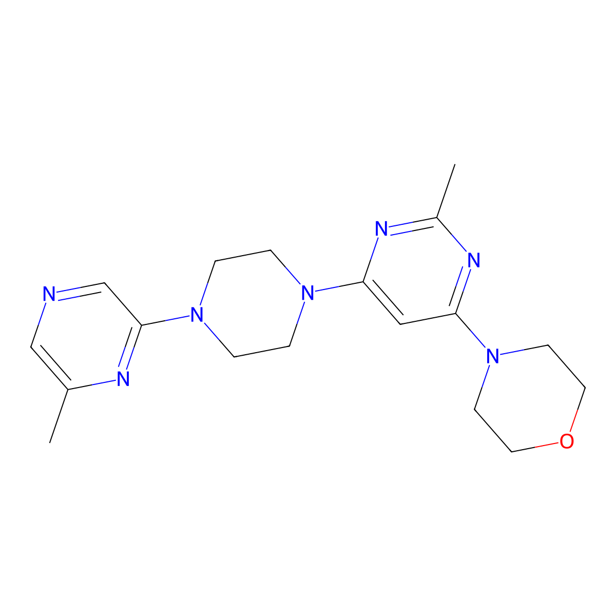 4-{2-Methyl-6-[4-(6-methylpyrazin-2-yl)piperazin-1-yl]pyrimidin-4-yl}morpholine molecular structure, CAS 2640818-35-3