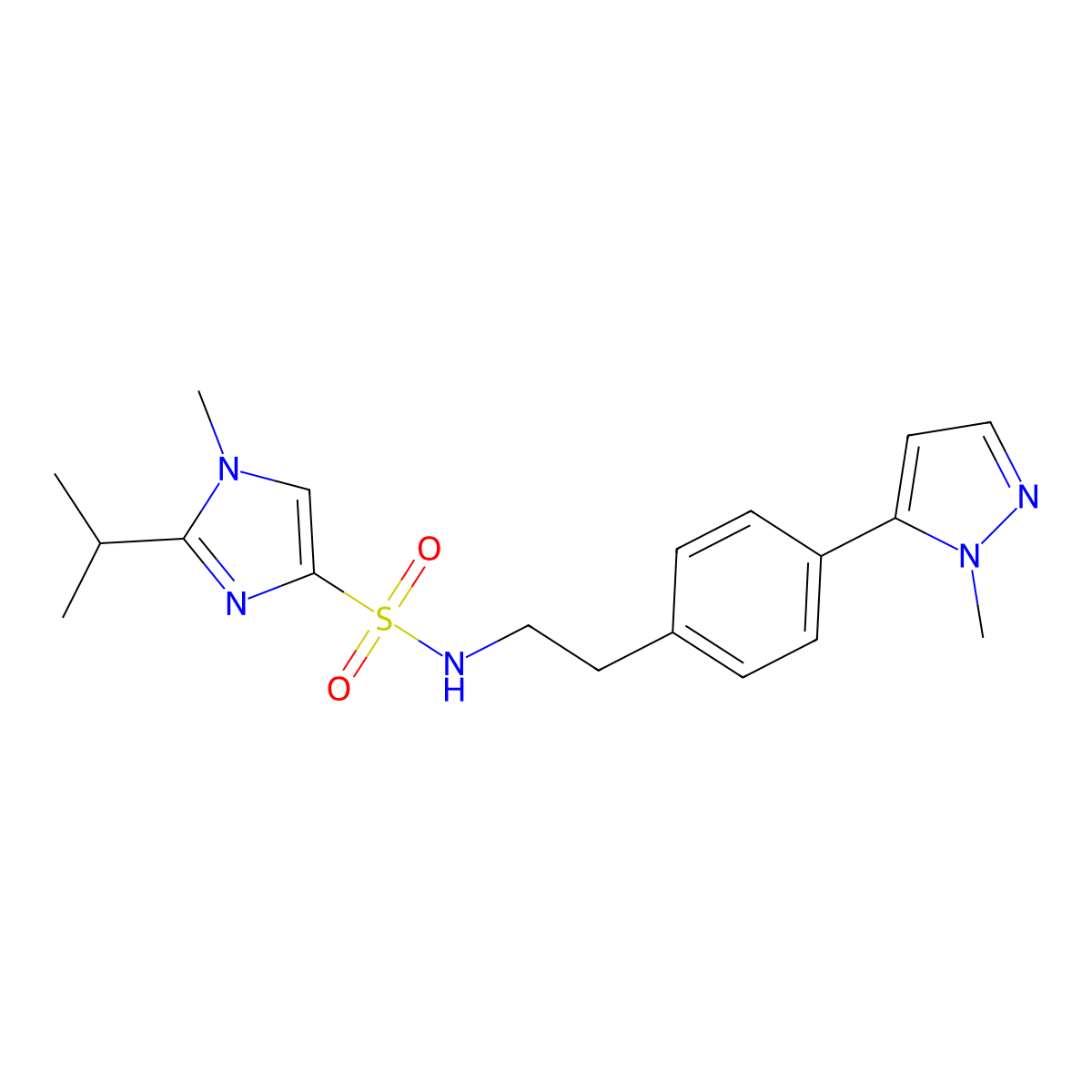 1-methyl-N-{2-[4-(1-methyl-1H-pyrazol-5-yl)phenyl]ethyl}-2-(propan-2-yl)-1H-imidazole-4-sulfonamide molecular structure, CAS 2640818-36-4