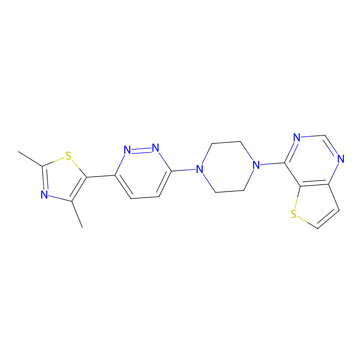 3-(2,4-Dimethyl-1,3-thiazol-5-yl)-6-(4-{thieno[3,2-d]pyrimidin-4-yl}piperazin-1-yl)pyridazine molecular structure, CAS 2640818-39-7