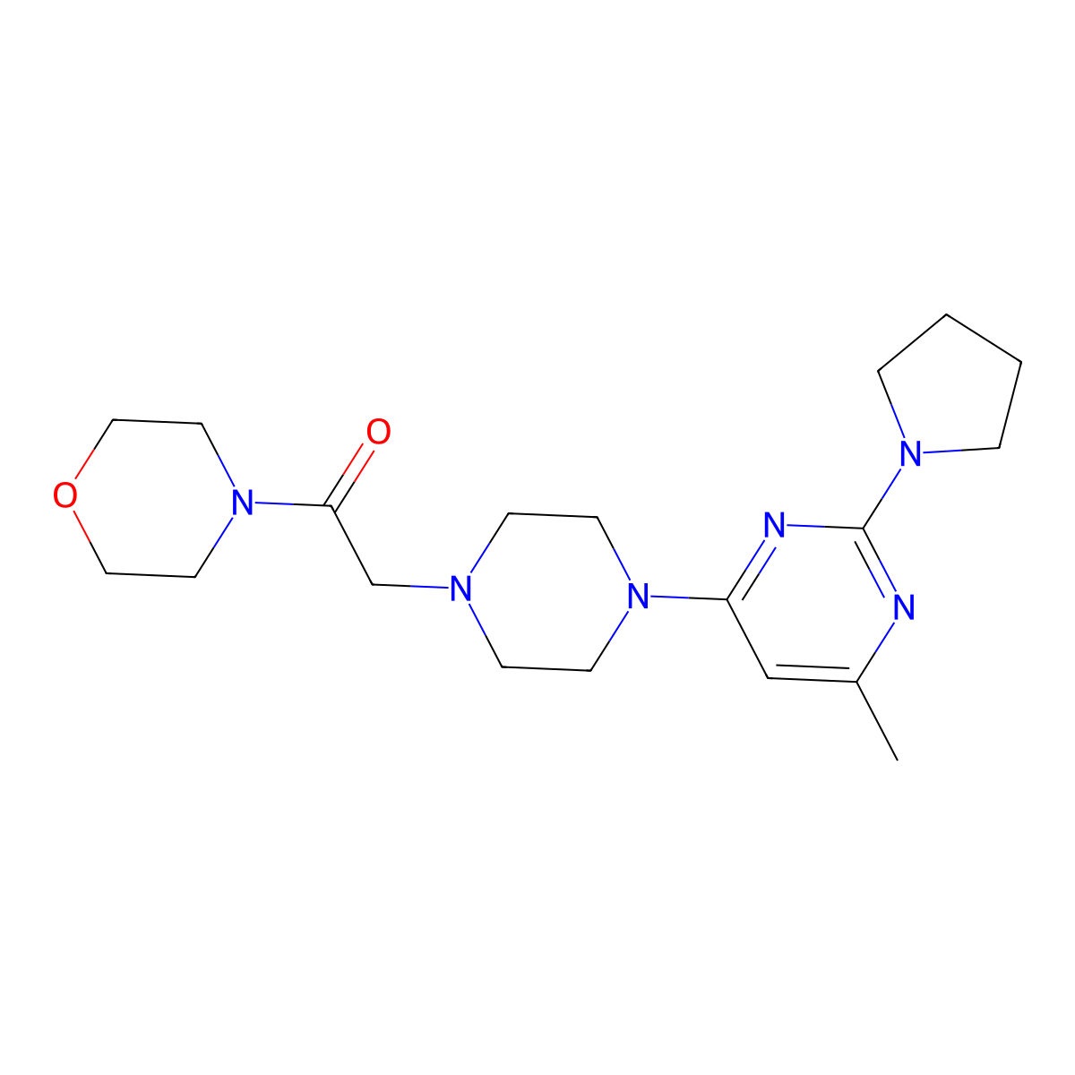 2-{4-[6-Methyl-2-(pyrrolidin-1-yl)pyrimidin-4-yl]piperazin-1-yl}-1-(morpholin-4-yl)ethan-1-one molecular structure, CAS 2640818-41-1