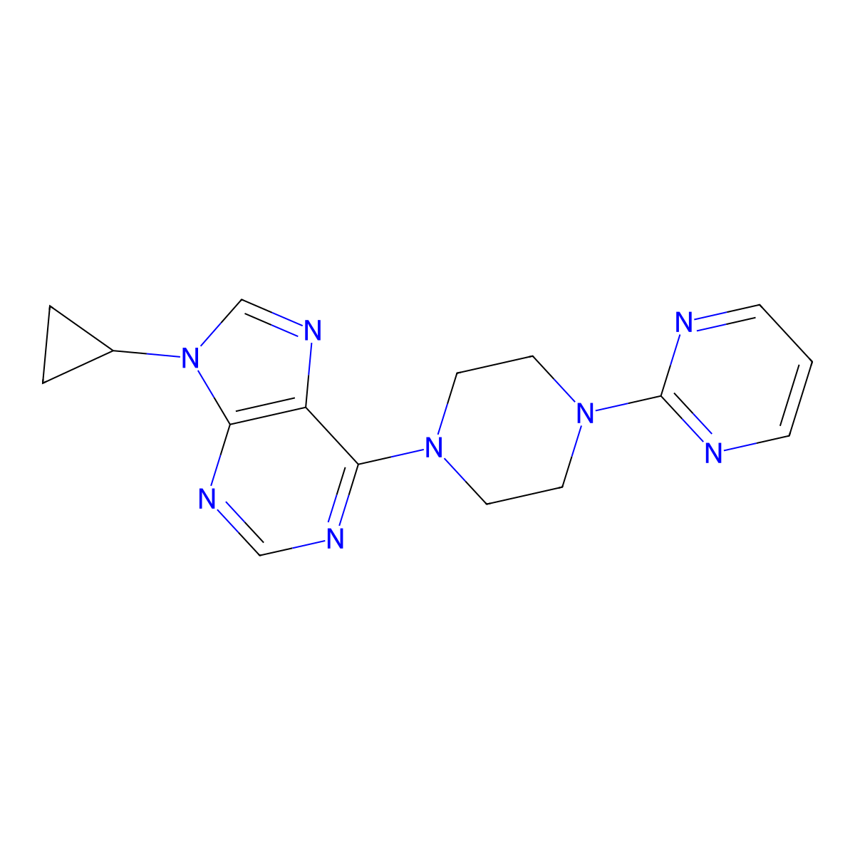 9-cyclopropyl-6-[4-(pyrimidin-2-yl)piperazin-1-yl]-9H-purine molecular structure, CAS 2640818-48-8