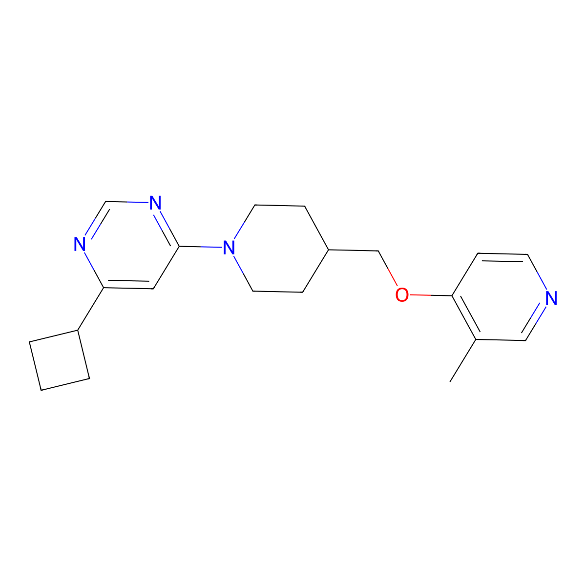 4-Cyclobutyl-6-(4-{[(3-methylpyridin-4-yl)oxy]methyl}piperidin-1-yl)pyrimidine molecular structure, CAS 2640818-53-5