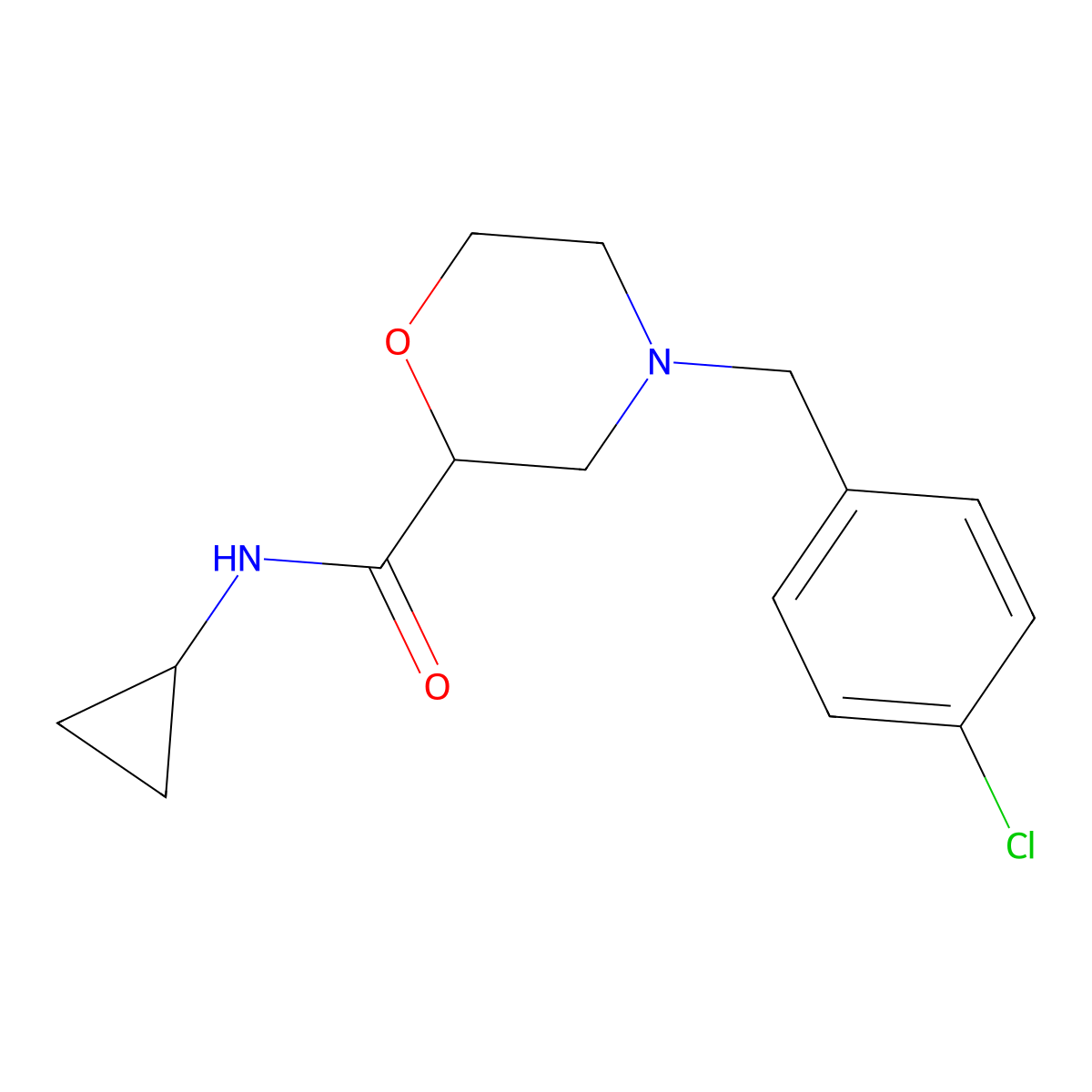 4-[(4-chlorophenyl)methyl]-N-cyclopropylmorpholine-2-carboxamide molecular structure, CAS 2640818-54-6