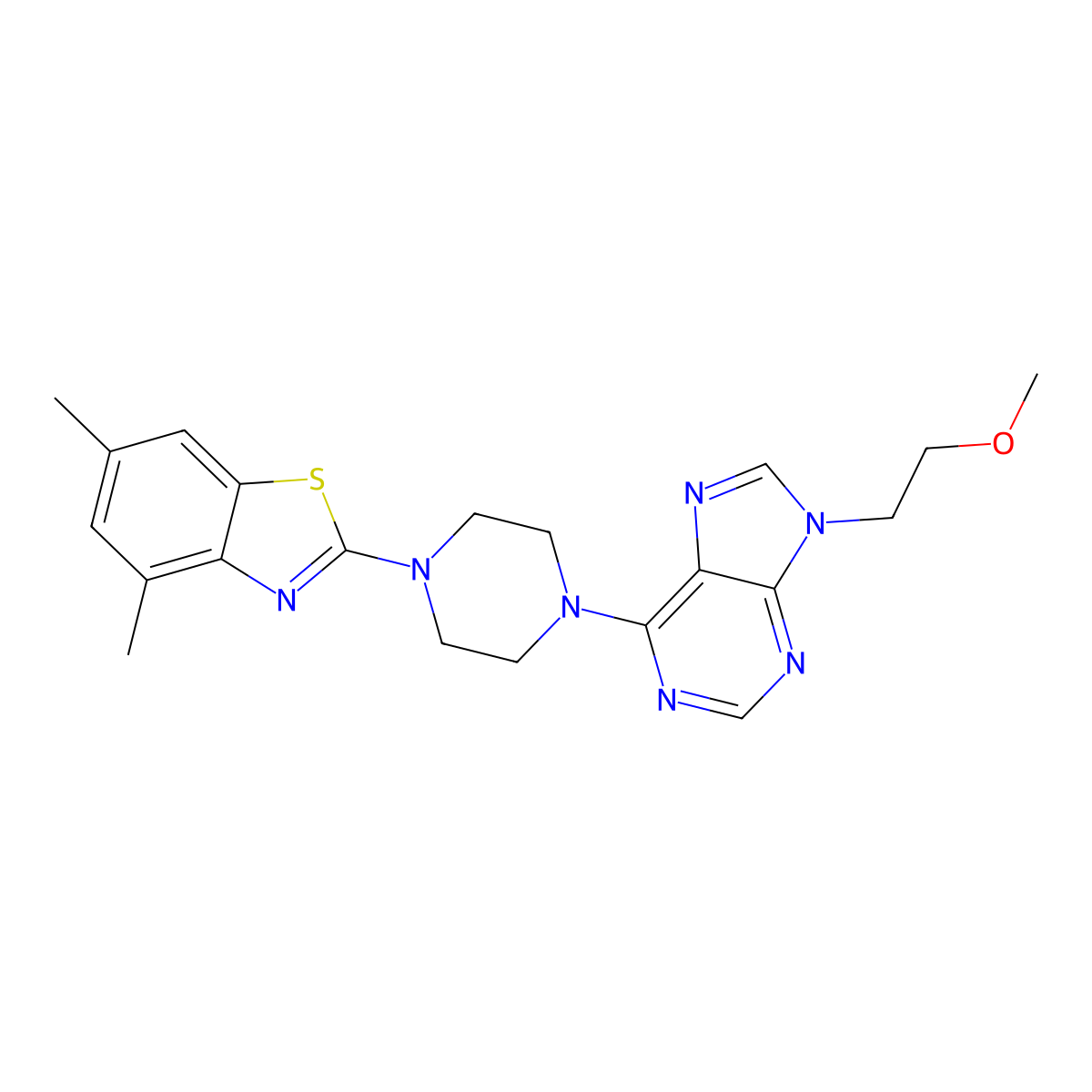 6-[4-(4,6-dimethyl-1,3-benzothiazol-2-yl)piperazin-1-yl]-9-(2-methoxyethyl)-9H-purine molecular structure, CAS 2640818-55-7