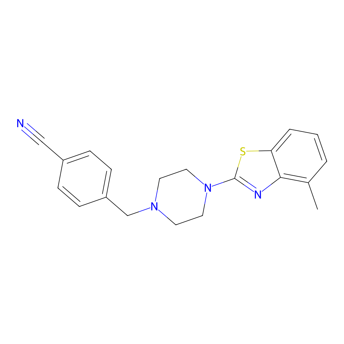 4-{[4-(4-Methyl-1,3-benzothiazol-2-yl)piperazin-1-yl]methyl}benzonitrile molecular structure, CAS 2640818-59-1