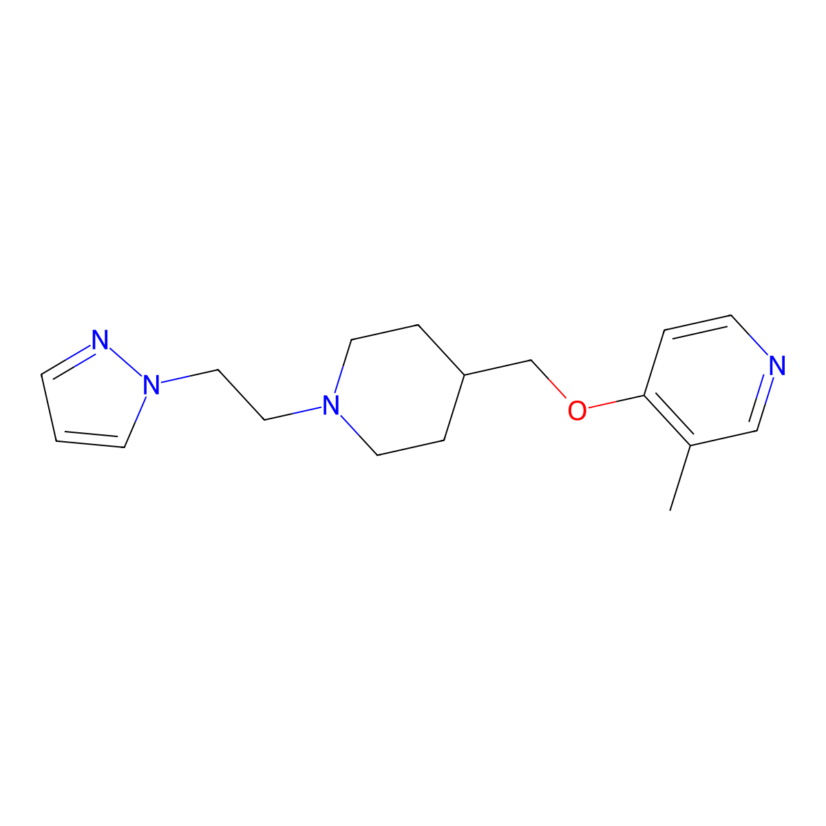 3-methyl-4-({1-[2-(1H-pyrazol-1-yl)ethyl]piperidin-4-yl}methoxy)pyridine molecular structure, CAS 2640818-70-6