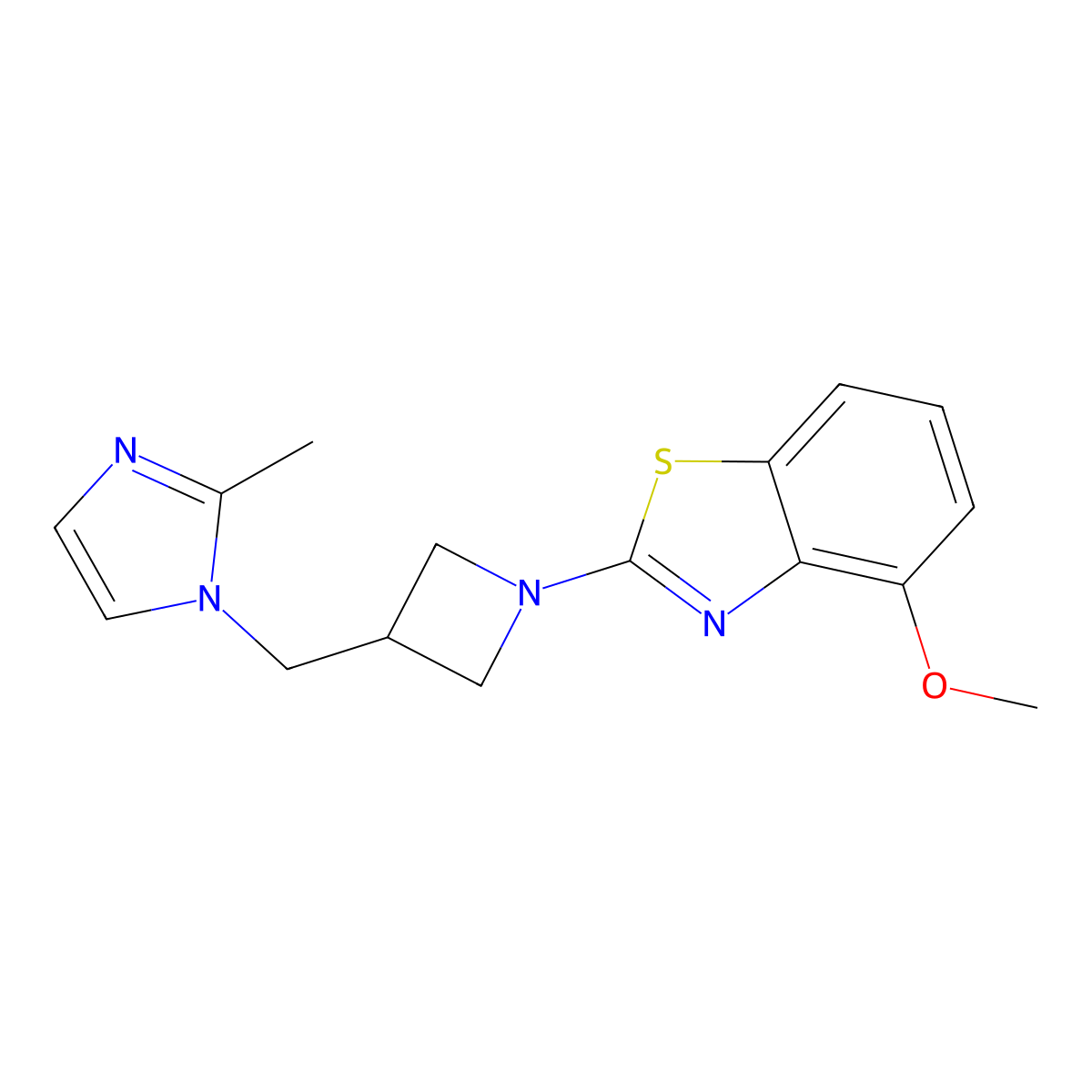 4-methoxy-2-{3-[(2-methyl-1H-imidazol-1-yl)methyl]azetidin-1-yl}-1,3-benzothiazole molecular structure, CAS 2640818-78-4