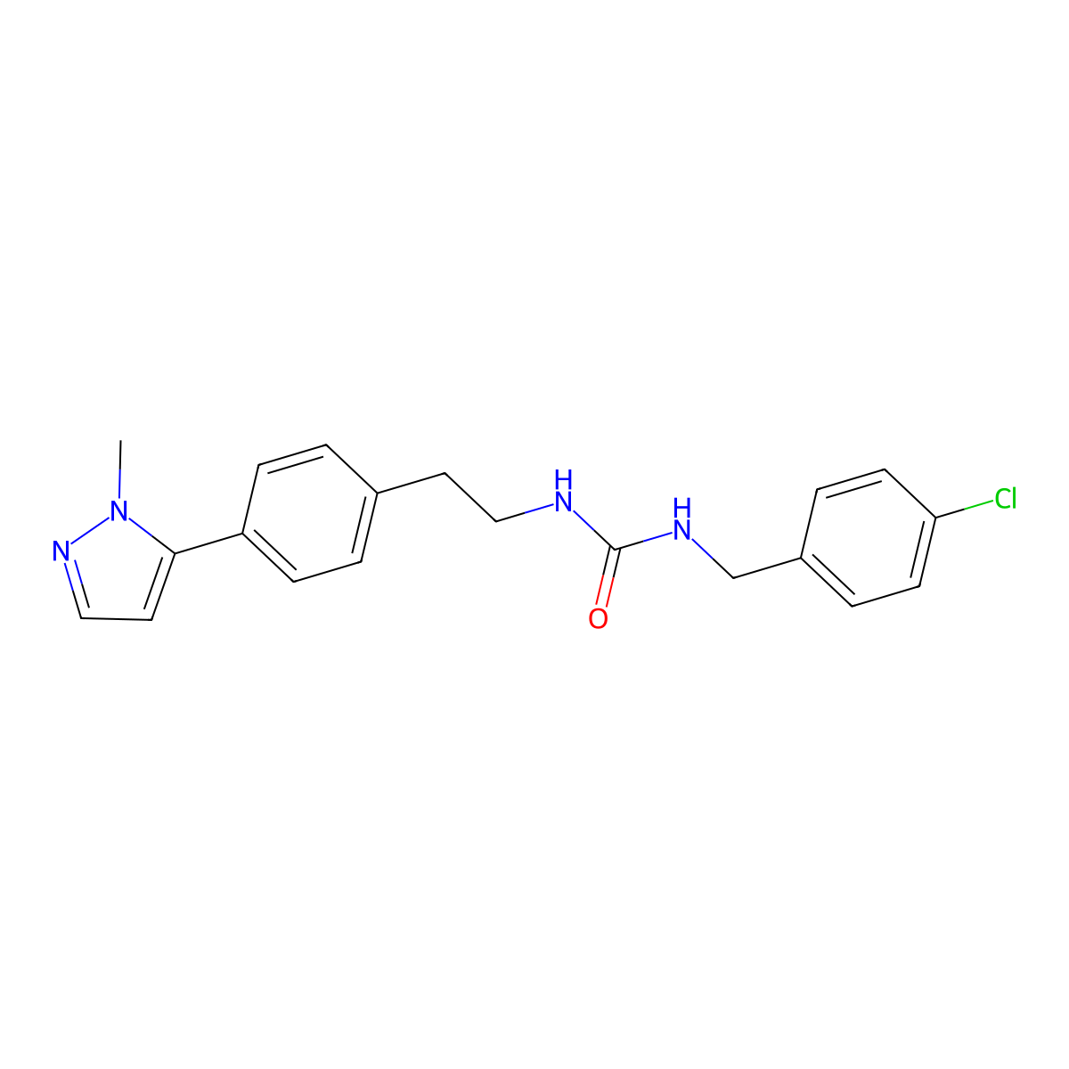 1-[(4-chlorophenyl)methyl]-3-{2-[4-(1-methyl-1H-pyrazol-5-yl)phenyl]ethyl}urea molecular structure, CAS 2640818-79-5