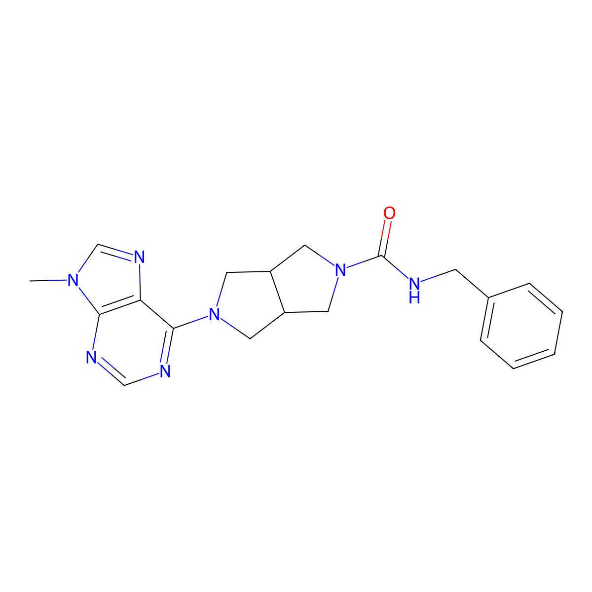 N-benzyl-5-(9-methyl-9H-purin-6-yl)-octahydropyrrolo[3,4-c]pyrrole-2-carboxamide molecular structure, CAS 2640818-80-8