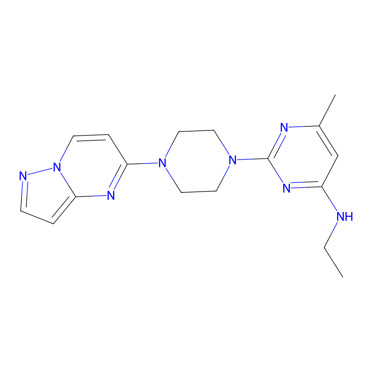N-ethyl-6-methyl-2-(4-{pyrazolo[1,5-a]pyrimidin-5-yl}piperazin-1-yl)pyrimidin-4-amine molecular structure, CAS 2640818-81-9