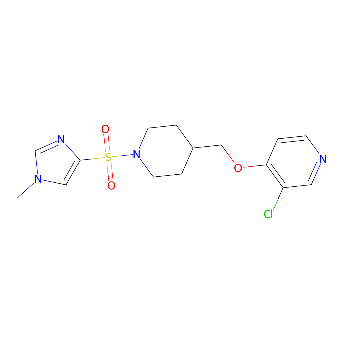 3-chloro-4-({1-[(1-methyl-1H-imidazol-4-yl)sulfonyl]piperidin-4-yl}methoxy)pyridine molecular structure, CAS 2640818-94-4