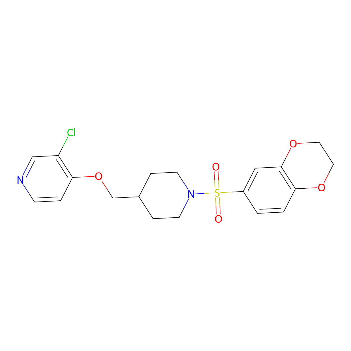 3-Chloro-4-{[1-(2,3-dihydro-1,4-benzodioxine-6-sulfonyl)piperidin-4-yl]methoxy}pyridine molecular structure, CAS 2640818-96-6