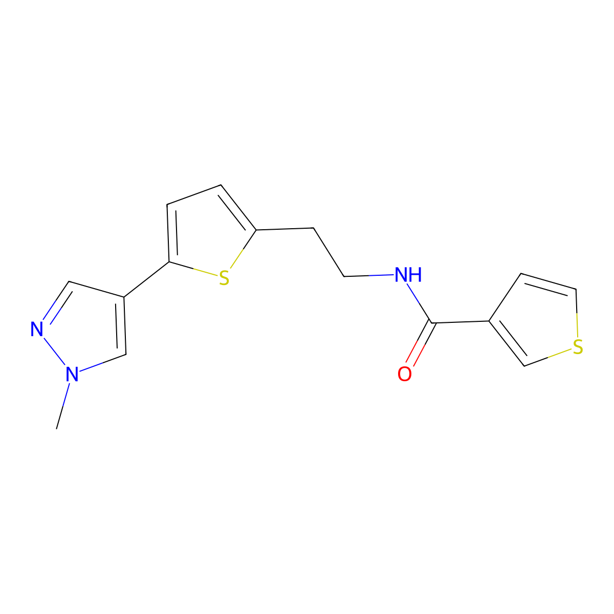 N-{2-[5-(1-methyl-1H-pyrazol-4-yl)thiophen-2-yl]ethyl}thiophene-3-carboxamide molecular structure, CAS 2640818-99-9