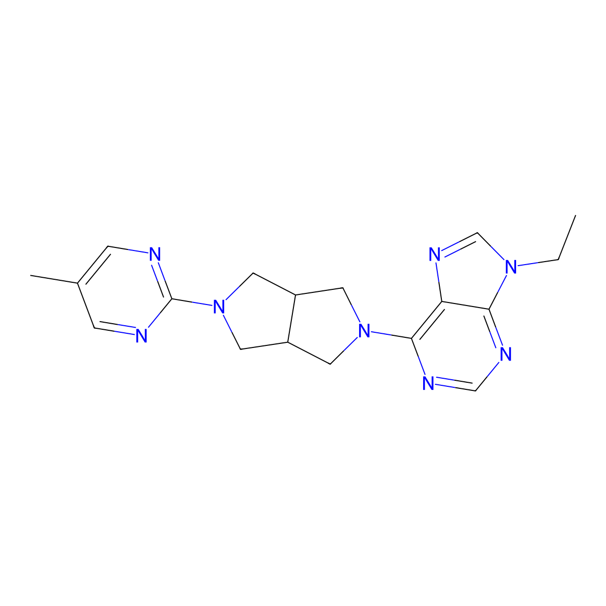 9-ethyl-6-[5-(5-methylpyrimidin-2-yl)-octahydropyrrolo[3,4-c]pyrrol-2-yl]-9H-purine molecular structure, CAS 2640819-00-5