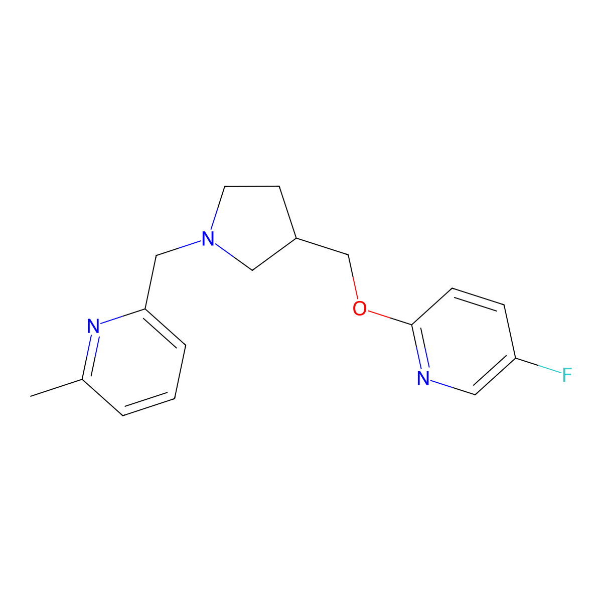 2-[(3-{[(5-Fluoropyridin-2-yl)oxy]methyl}pyrrolidin-1-yl)methyl]-6-methylpyridine molecular structure, CAS 2640819-02-7