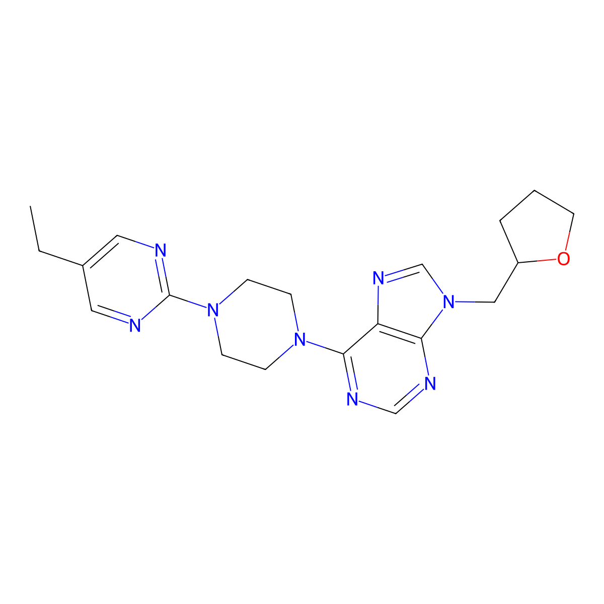 6-[4-(5-ethylpyrimidin-2-yl)piperazin-1-yl]-9-[(oxolan-2-yl)methyl]-9H-purine molecular structure, CAS 2640819-04-9