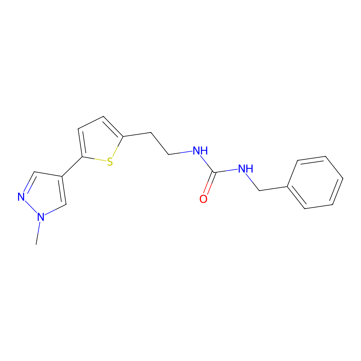 1-benzyl-3-{2-[5-(1-methyl-1H-pyrazol-4-yl)thiophen-2-yl]ethyl}urea molecular structure, CAS 2640819-05-0