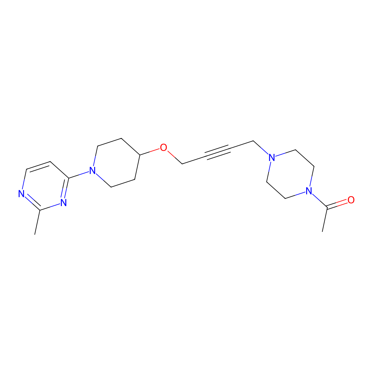 1-[4-(4-{[1-(2-Methylpyrimidin-4-yl)piperidin-4-yl]oxy}but-2-yn-1-yl)piperazin-1-yl]ethan-1-one molecular structure, CAS 2640819-10-7