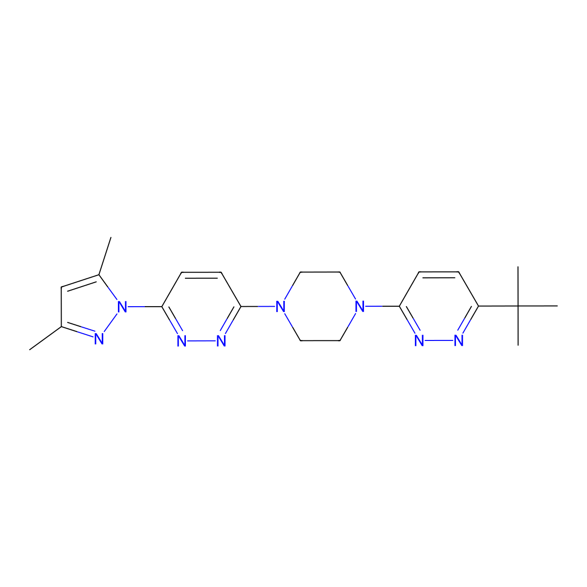 3-[4-(6-tert-butylpyridazin-3-yl)piperazin-1-yl]-6-(3,5-dimethyl-1H-pyrazol-1-yl)pyridazine molecular structure, CAS 2640819-11-8