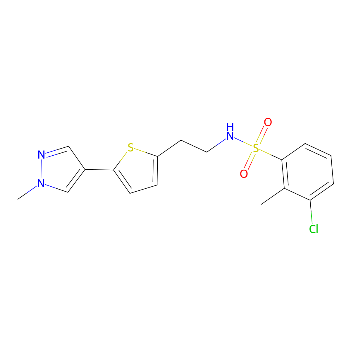 3-chloro-2-methyl-N-{2-[5-(1-methyl-1H-pyrazol-4-yl)thiophen-2-yl]ethyl}benzene-1-sulfonamide molecular structure, CAS 2640819-12-9