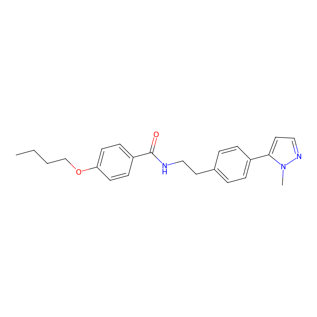4-butoxy-N-{2-[4-(1-methyl-1H-pyrazol-5-yl)phenyl]ethyl}benzamide molecular structure, CAS 2640819-13-0