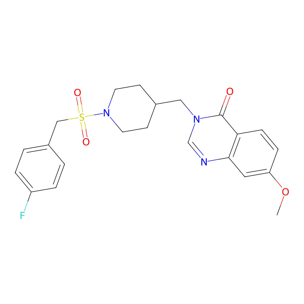 3-({1-[(4-Fluorophenyl)methanesulfonyl]piperidin-4-yl}methyl)-7-methoxy-3,4-dihydroquinazolin-4-one molecular structure, CAS 2640819-14-1