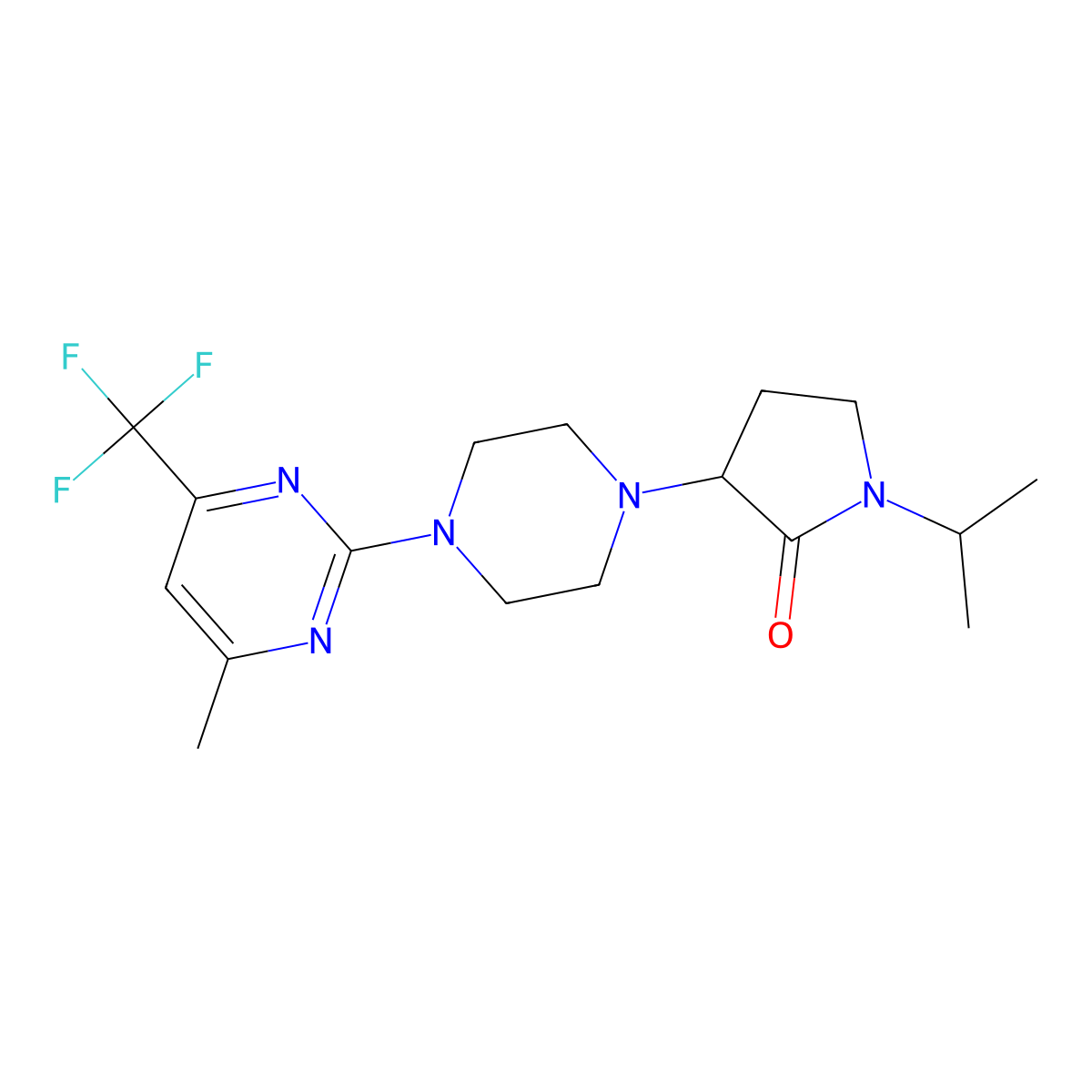 3-{4-[4-Methyl-6-(trifluoromethyl)pyrimidin-2-yl]piperazin-1-yl}-1-(propan-2-yl)pyrrolidin-2-one molecular structure, CAS 2640819-15-2