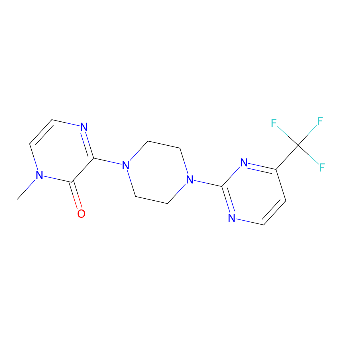 1-Methyl-3-{4-[4-(trifluoromethyl)pyrimidin-2-yl]piperazin-1-yl}-1,2-dihydropyrazin-2-one molecular structure, CAS 2640819-16-3