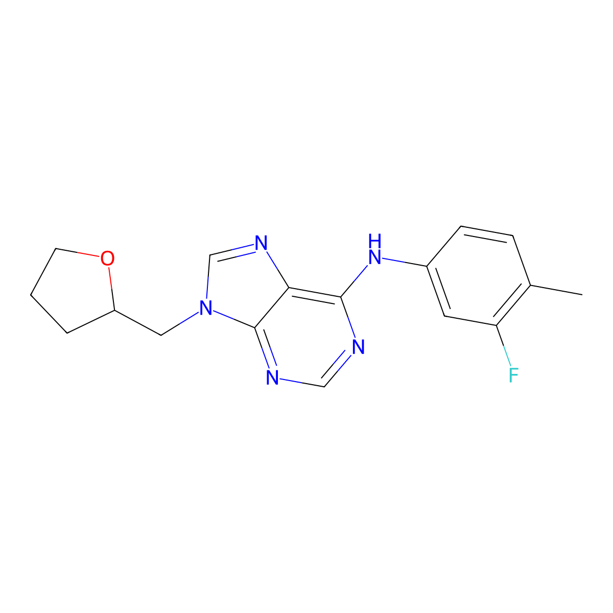 N-(3-fluoro-4-methylphenyl)-9-[(oxolan-2-yl)methyl]-9H-purin-6-amine molecular structure, CAS 2640819-17-4
