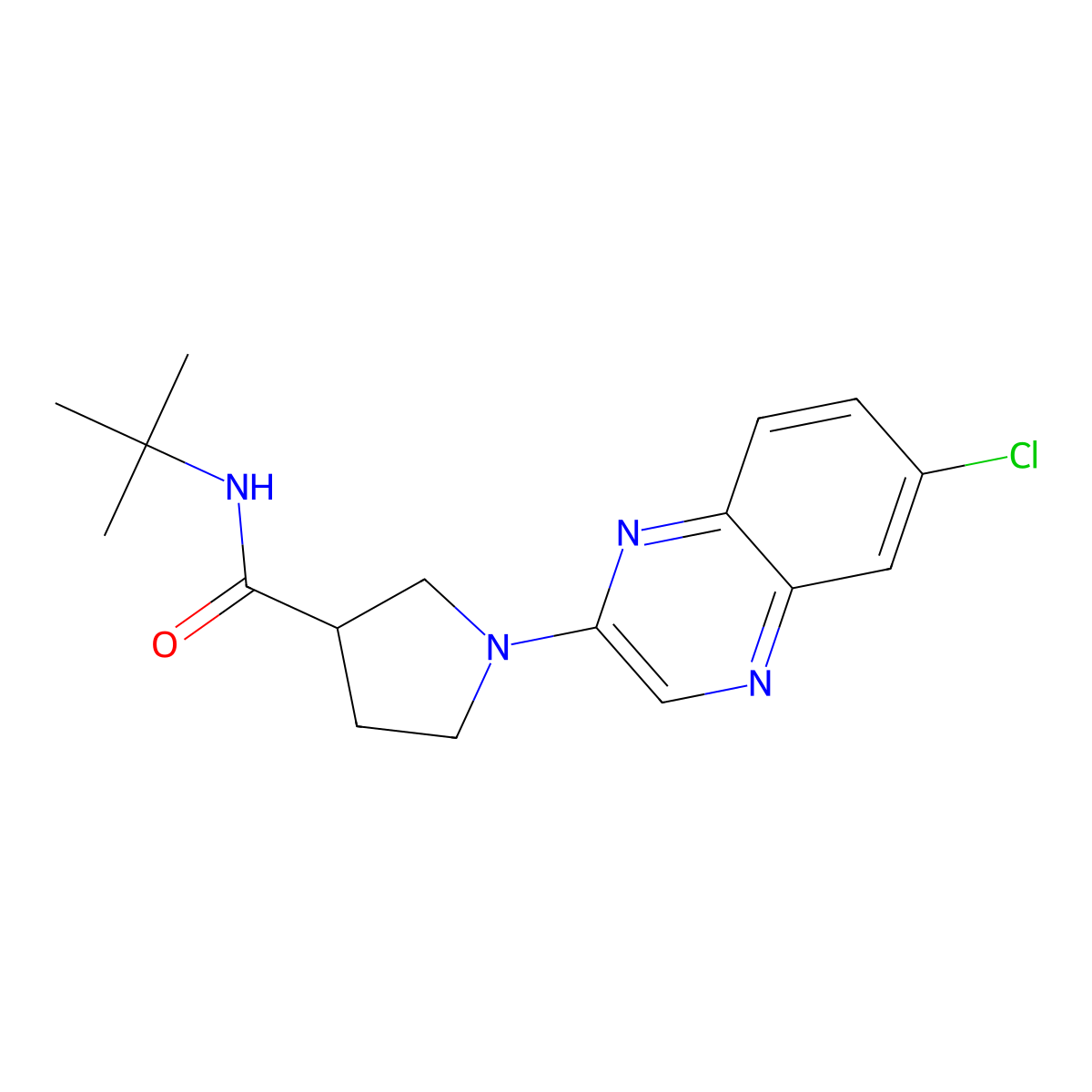 N-tert-butyl-1-(6-chloroquinoxalin-2-yl)pyrrolidine-3-carboxamide molecular structure, CAS 2640819-20-9