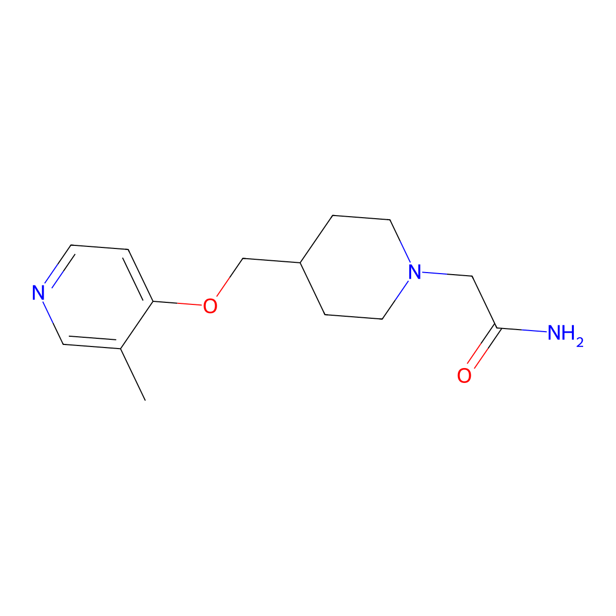 2-(4-{[(3-Methylpyridin-4-yl)oxy]methyl}piperidin-1-yl)acetamide molecular structure, CAS 2640819-21-0