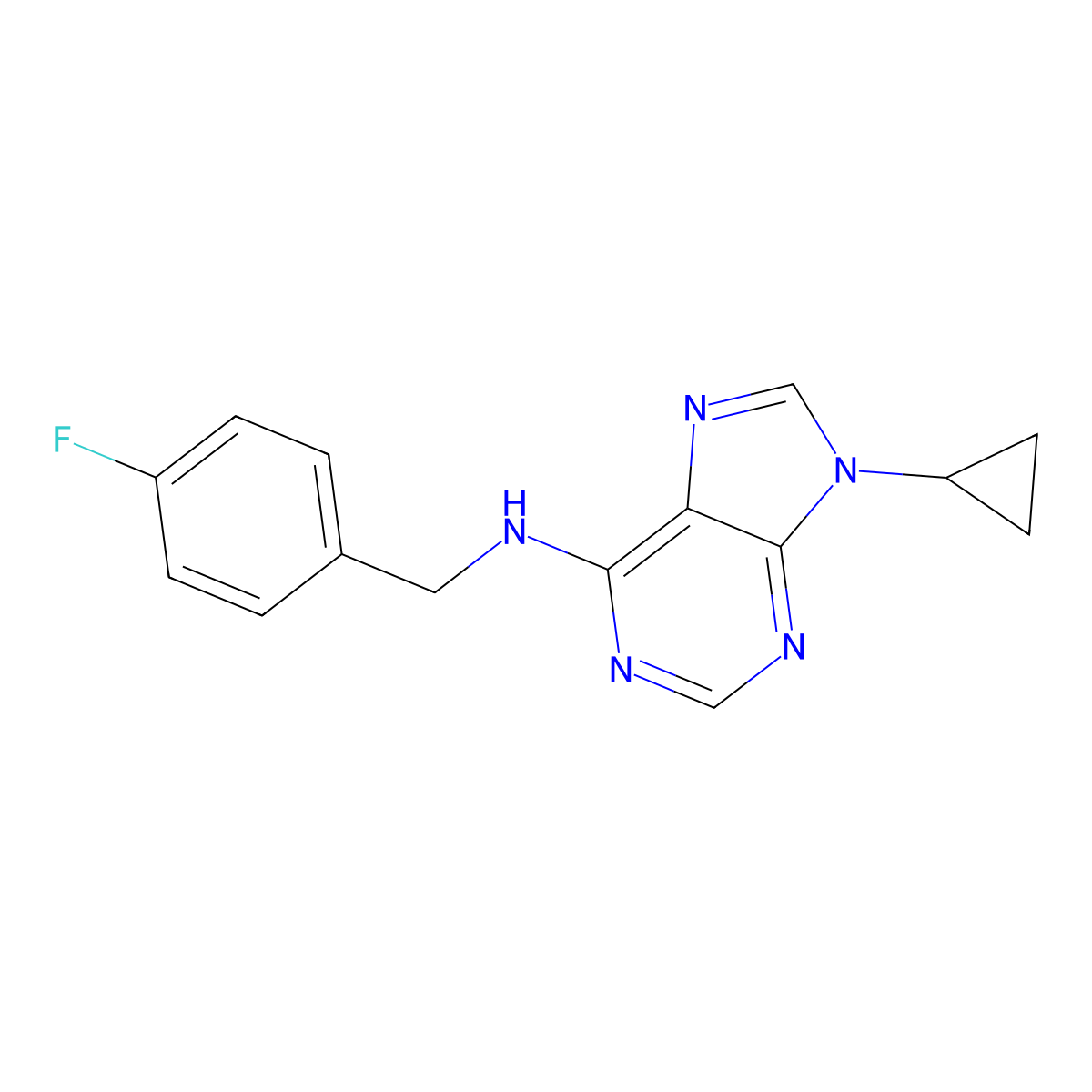 9-cyclopropyl-N-[(4-fluorophenyl)methyl]-9H-purin-6-amine molecular structure, CAS 2640819-24-3