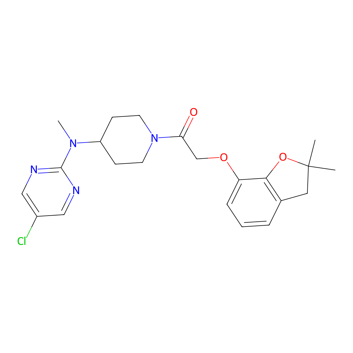 1-{4-[(5-Chloropyrimidin-2-yl)(methyl)amino]piperidin-1-yl}-2-[(2,2-dimethyl-2,3-dihydro-1-benzofuran-7-yl)oxy]ethan-1-one molecular structure, CAS 2640819-25-4