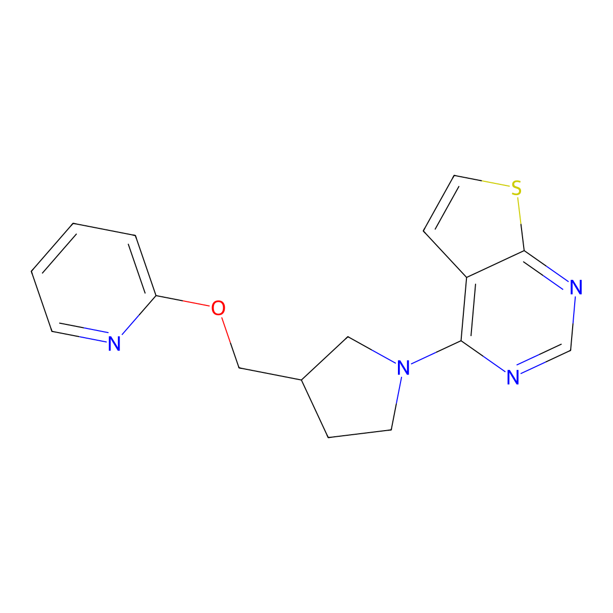 2-[(1-{Thieno[2,3-d]pyrimidin-4-yl}pyrrolidin-3-yl)methoxy]pyridine molecular structure, CAS 2640819-26-5