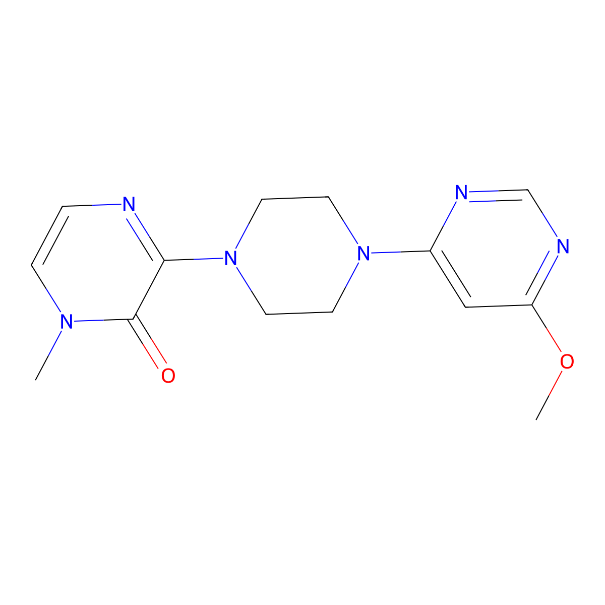 3-[4-(6-Methoxypyrimidin-4-yl)piperazin-1-yl]-1-methyl-1,2-dihydropyrazin-2-one molecular structure, CAS 2640819-30-1