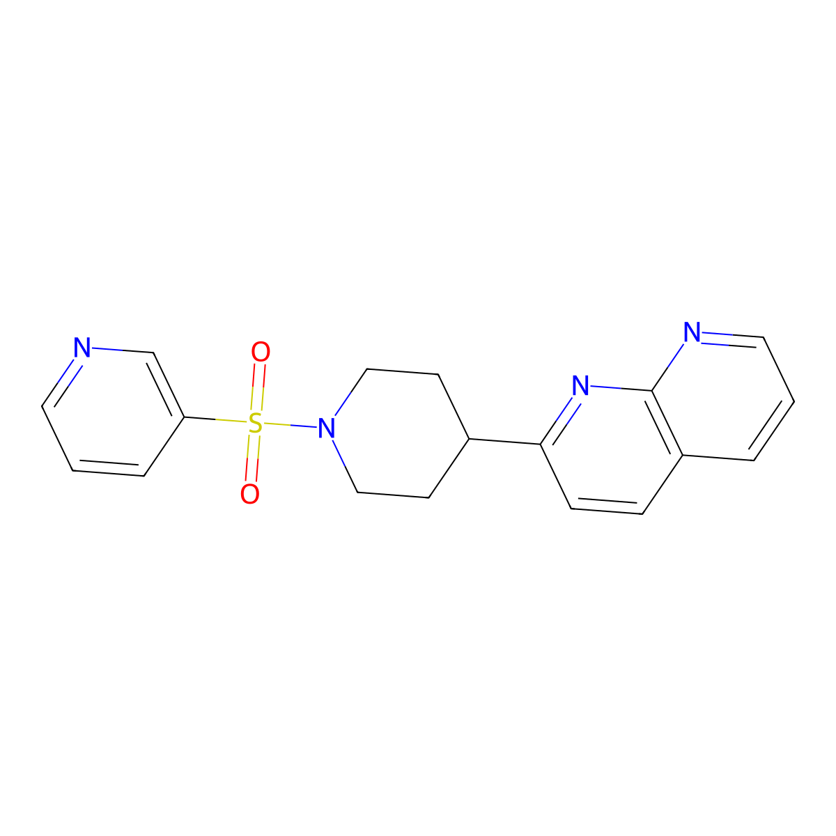 2-[1-(Pyridine-3-sulfonyl)piperidin-4-yl]-1,8-naphthyridine molecular structure, CAS 2640819-33-4