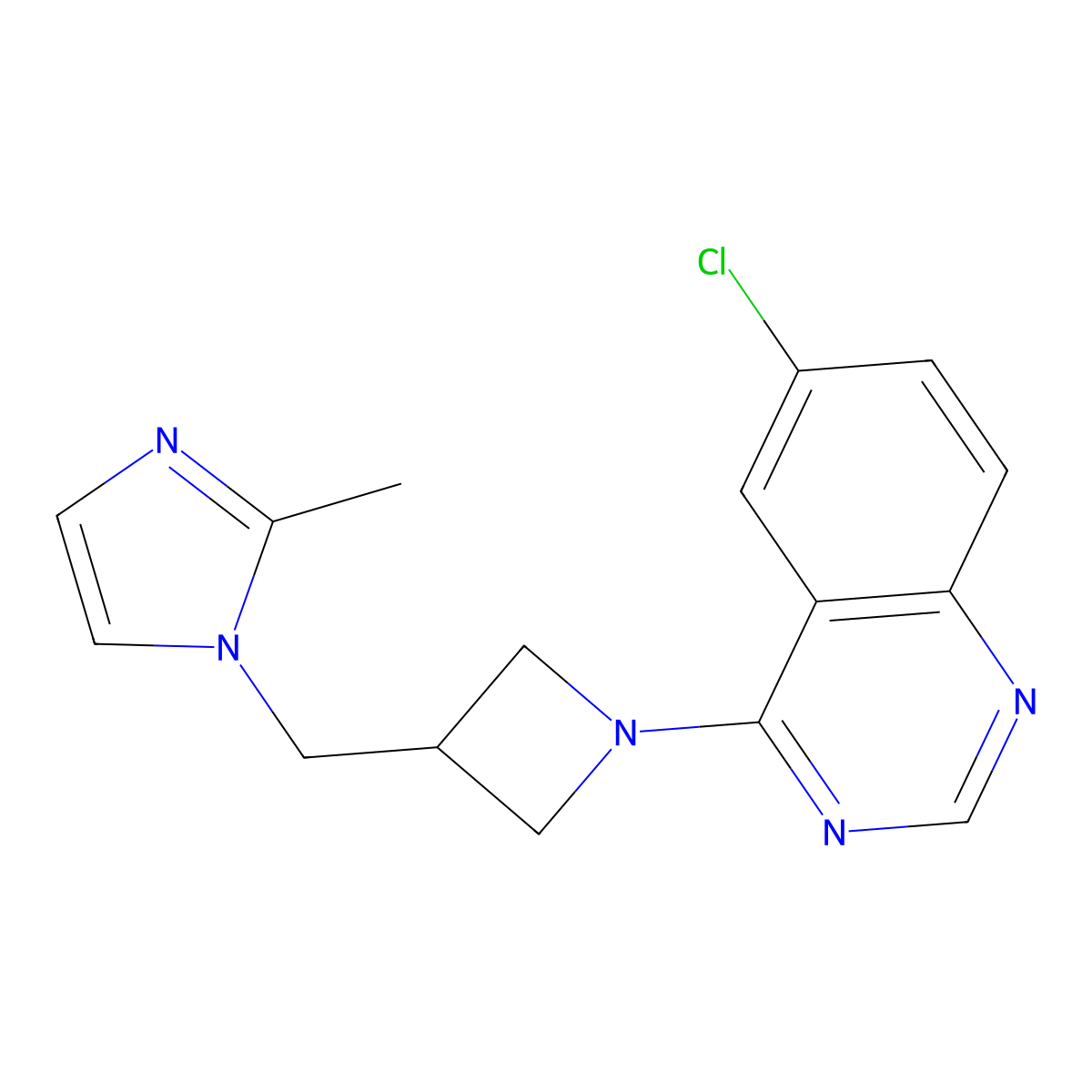 6-chloro-4-{3-[(2-methyl-1H-imidazol-1-yl)methyl]azetidin-1-yl}quinazoline molecular structure, CAS 2640819-36-7
