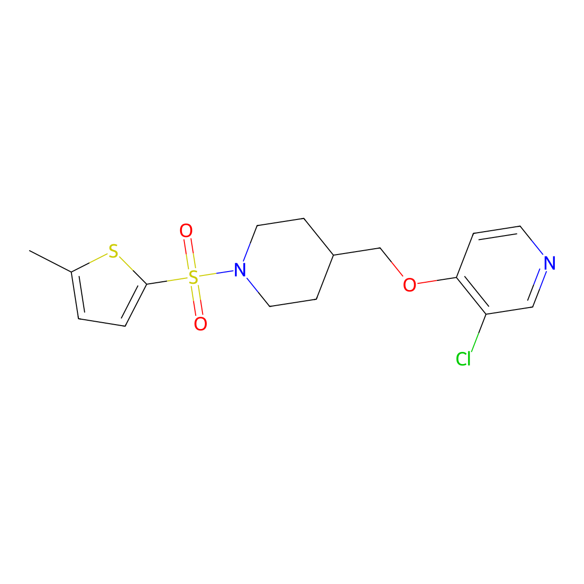 3-Chloro-4-({1-[(5-methylthiophen-2-yl)sulfonyl]piperidin-4-yl}methoxy)pyridine molecular structure, CAS 2640819-40-3